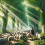 Shepherd guiding sheep